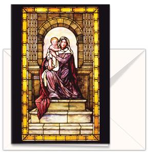 Greetings card stained glass window Mary and Jesus